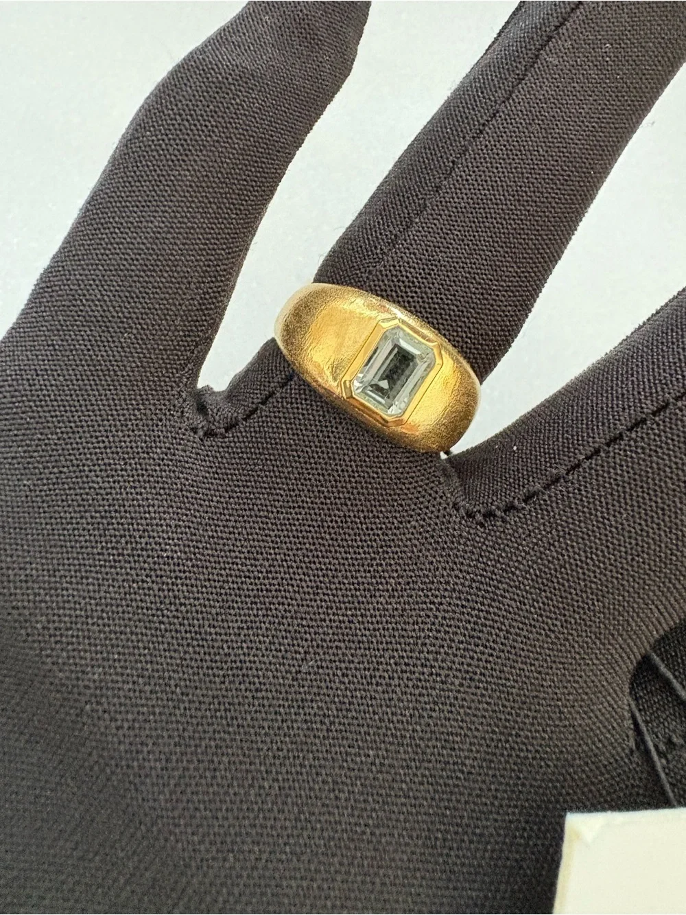 14k gold plated Ring with Emerald-Cut Clear Stone - Unbranded